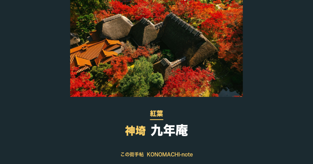 九年庵 紅葉と九年庵の茅葺屋根