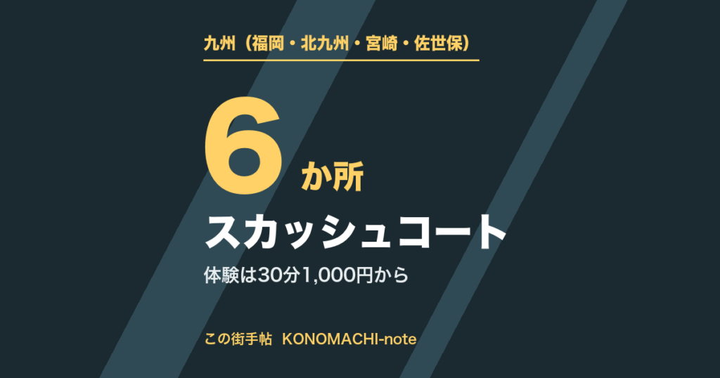 九州のスカッシュコート6か所 体験は30分1,000円から