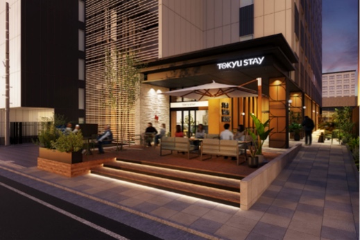Where to stay when you first move to Kumamoto or Fukuoka: business hotels, weekly and monthly apartments (2026) Rendering of the entrance of Tokyu Stay Hakata after the lobby renovation
